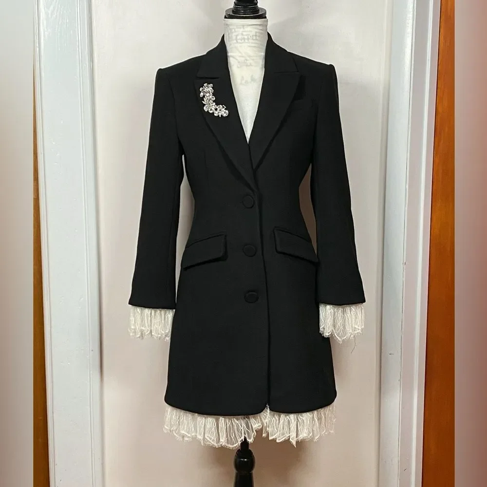 Cinq à Sept Roxie Lace-Trim Tailored Coat size S - Picture 6 of 16